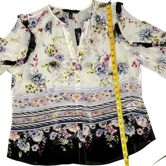 White House Black Market Women L Top Floral Cottagecore Ruffle Garden Fairy Work - Picture 6 of 10